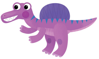 cartoon scene with happy prehistoric animal spinosaurus velociraptor dino dinosaur smiling and walking isolated on white background illustration for kids
