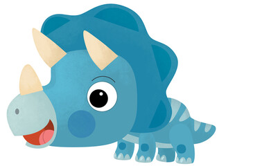 cartoon scene with happy prehistoric animal triceratops dino dinosaur smiling and walking isolated on white background illustration for kids