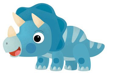 cartoon scene with happy prehistoric animal triceratops dino dinosaur smiling and walking isolated on white background illustration for kids