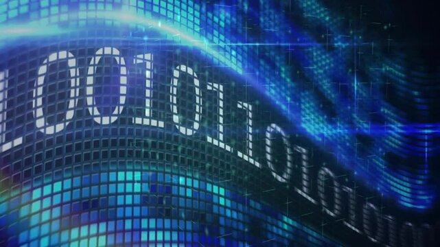 Animation of white shapes moving over binary coding