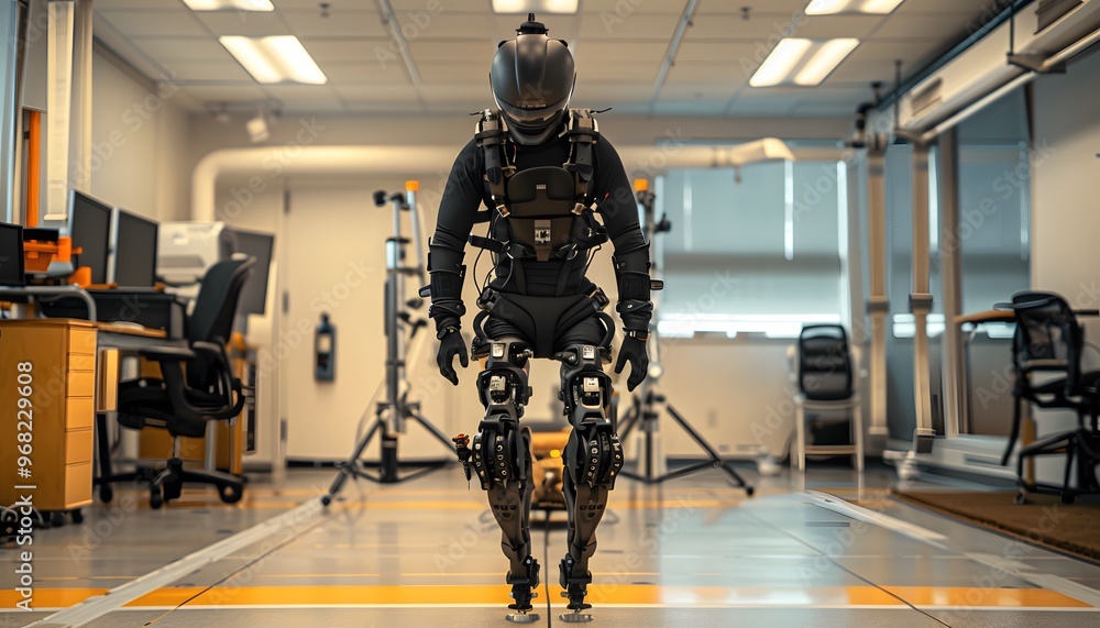 Poster a humanoid robot in a high-tech lab, showcasing advanced robotics and innovation in technology and e