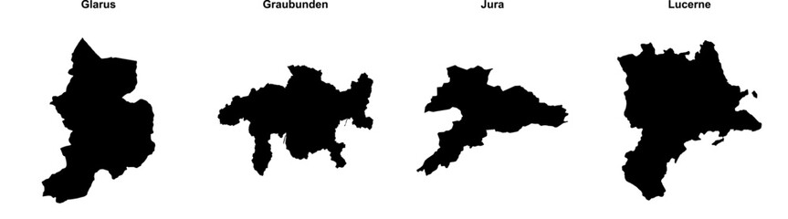Glarus, Graubunden, Jura, Lucerne outline maps