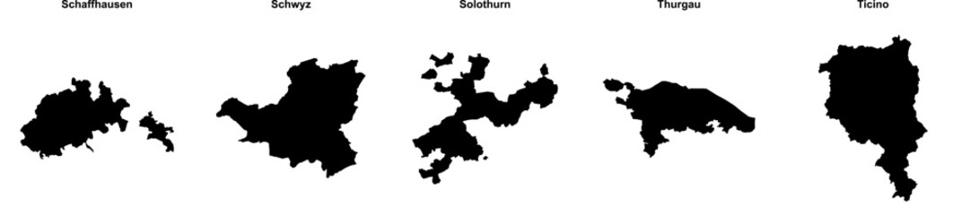Schaffhausen, Schwyz, Solothurn, Thurgau, Ticino outline maps