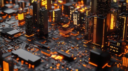 Cityscape Built on a Circuit Board