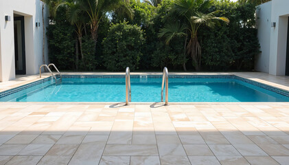 Clear Swimming Pool with Metal Stairs