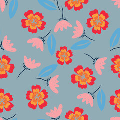 Colorful flowers and branchs whit shadow on a white backgeound.