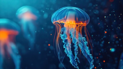 Jellyfish in Blue Water