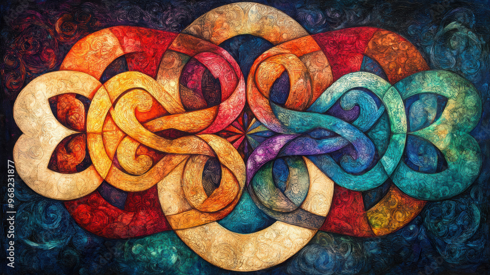 Poster celtic art modernization, a vibrant banner with celtic patterns, merging abstract art and mystique f