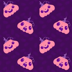 Halloween cute pumpkins seamless monsters pattern for wrapping paper and fabric