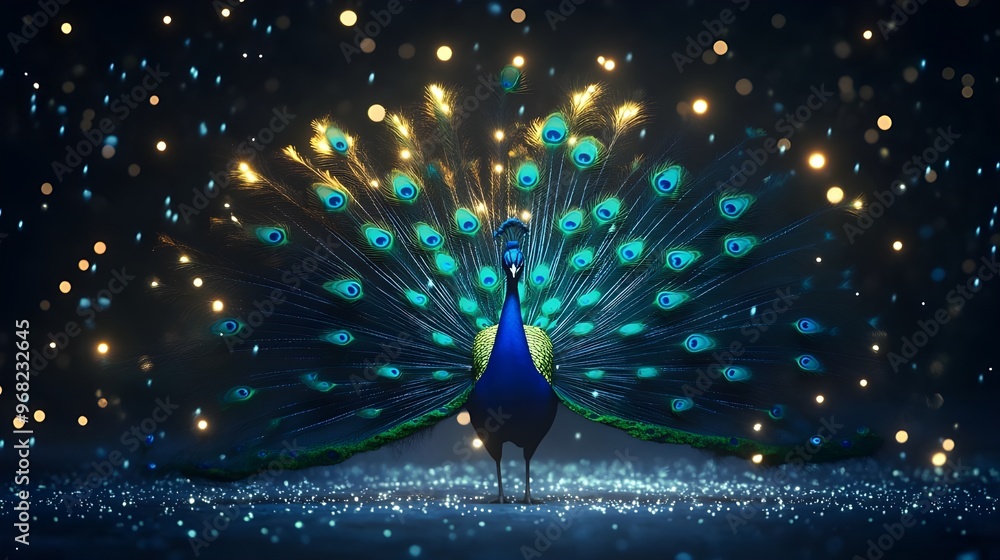 Aufkleber glowing peacock with dark background and light pattern image
