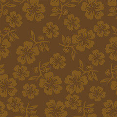 Small colorful flowers and brown flowers, hand drawn. Seamless on a light yellow background. Designed for fabric, fashion, textiles, wallpaper,