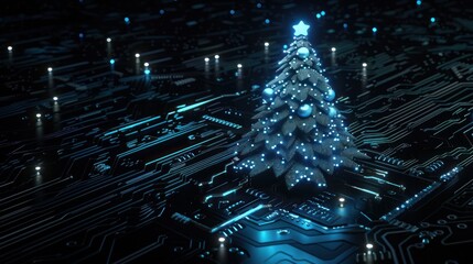 Cyber Christmas Tree on Circuit Board