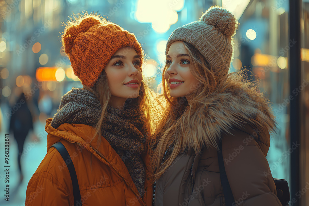 Poster a lesbian pair running errands together, managing tasks and supporting each other throughout the day