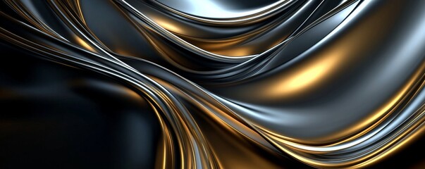 Abstract metallic waves with golden and silver highlights