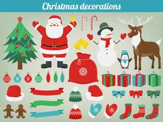 Christmas set with decoration elements. Vector illustration