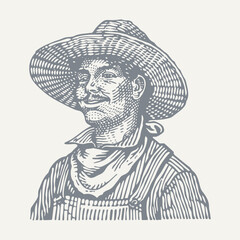 Mexican Farmer With Hat. Vintage woodcut engraving style vector illustration.