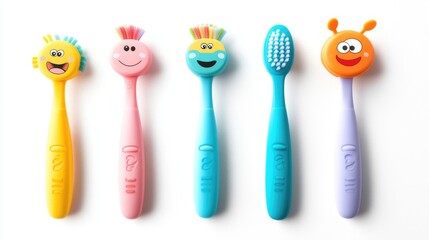 Adorable kids' toothbrush with colorful cartoon characters, set against a clean white background, designed for playful and fun brushing