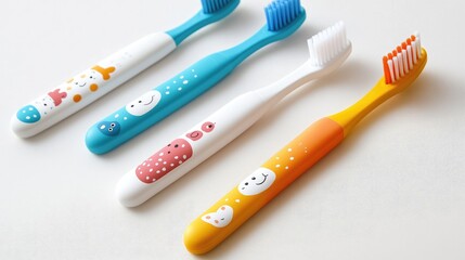 Adorable toothbrush for kids with bright colors and a soft grip handle, featuring playful animal designs on a white background