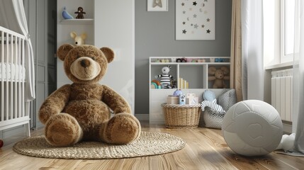 Chic and Cozy Nursery with Grey Walls, Wooden Flooring, and Starry Decor