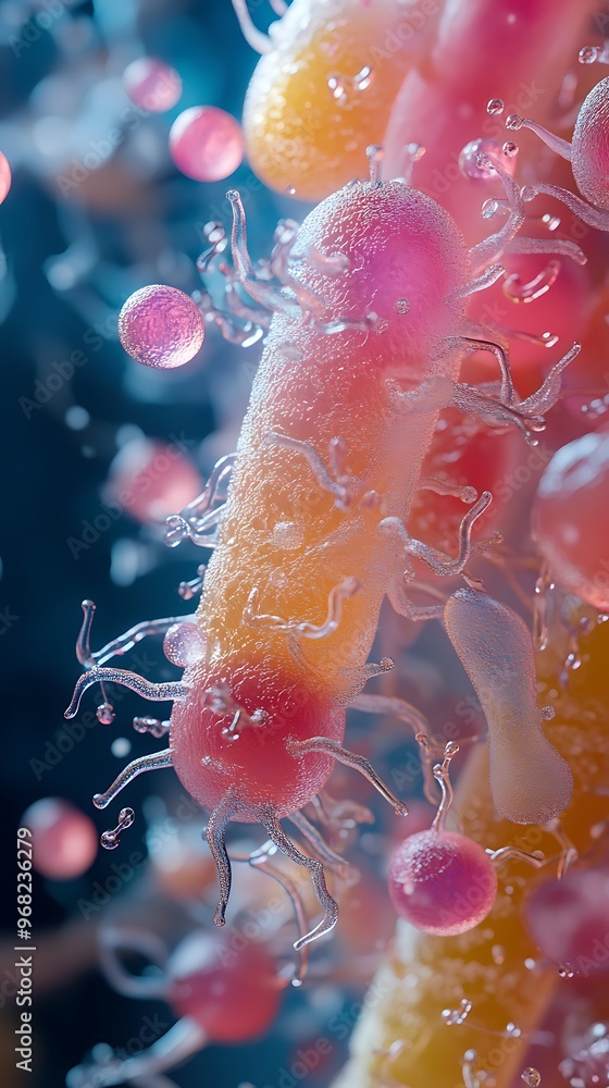 Fototapete abstract 3d rendering of colorful organic structures, resembling cells or microscopic life