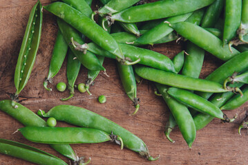 Organic green peas pods, summer food.