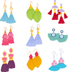 tassel earrings set cartoon. accessories style, trend handmade, chic elegant tassel earrings sign. isolated symbol vector illustration