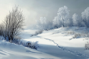 Beautiful snowy landscape generative AI