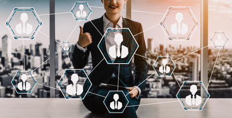 Human Resources Recruitment and People Networking Concept. Modern graphic interface showing...