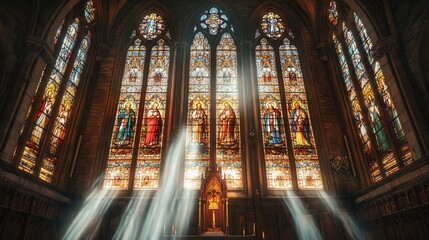 Fototapeta premium Church interior with stained glass windows