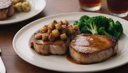 maple glazed pork chop on a plate