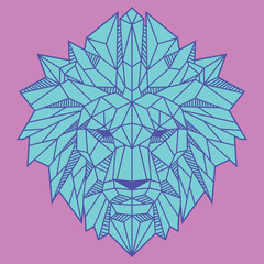 Abstract Low Polygon Lion Head Light Blue And Pink Color Vector Illustration