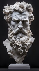 White Marble Sculpture of a Man with a Long Beard and Curly Hair