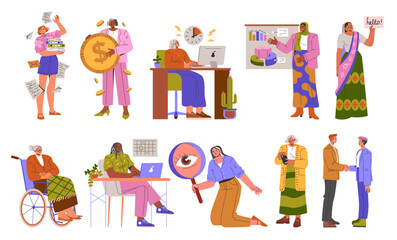 Diversity Businesswoman Set. Flat Vector Illustration