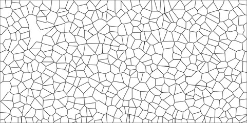 Abstract White Colored Broken Stained-Glass Geometric Retro Tiles Pattern w Black Lines & Quartz Crystal Voronoi Diagram Background for Website, Fabric Printing, Brochures, Luxury/Premium Packaging	

