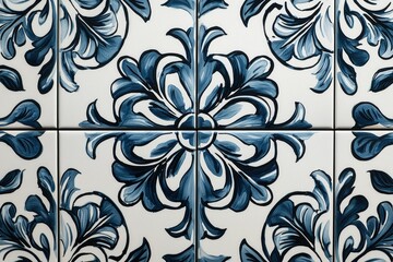Blue and White Tile with Floral Pattern