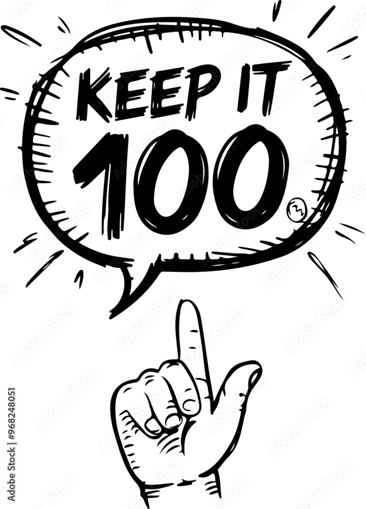 Sticker Keep It 100: Hand Gesture and Speech Bubble Design