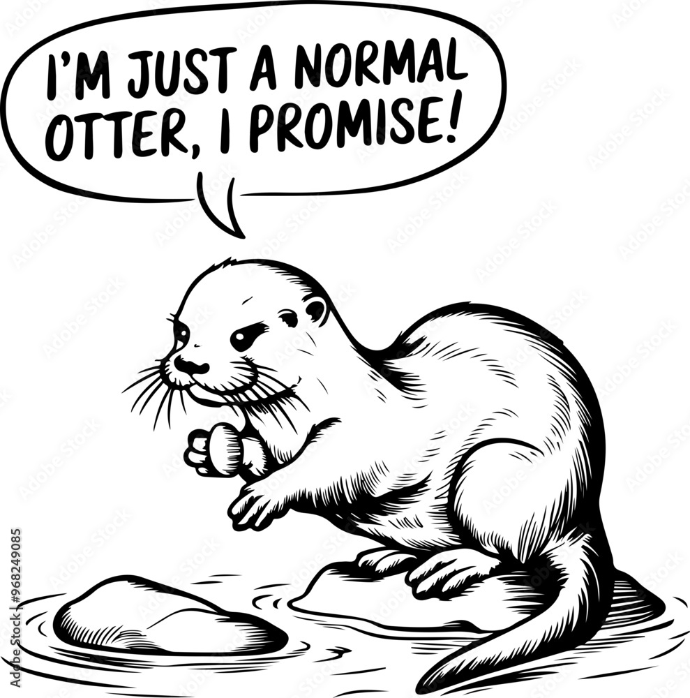 Wall mural Cartoon Otter Holding an Egg with Speech Bubble