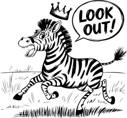 Fototapeta premium Playful Zebra with Crown and Exclamation Bubble