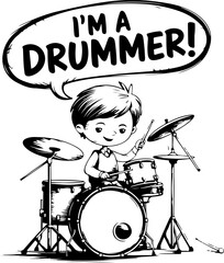Fototapeta premium Vector Illustration of a Happy Drummer Kid