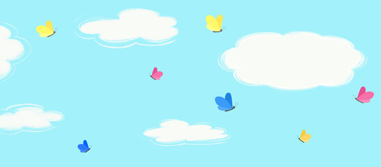 blue sky with clouds and butterfly