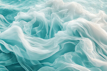 Obraz premium A surreal ocean where delicate silk waves gently dance under the soft glow of the setting sun