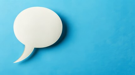 White speech bubble on solid blue background signifying communication events and interaction themes banner