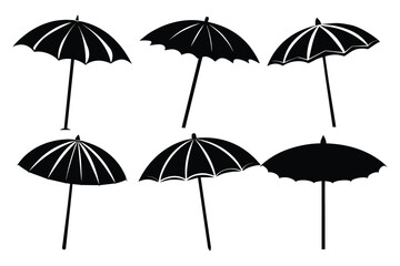 Fototapeta premium Beach umbrella and beach chair on seacoast vector silhouette artwork illustration bundle set