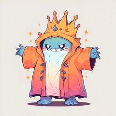 Cute Cartoon Monster Wearing a Royal Crown and Robe