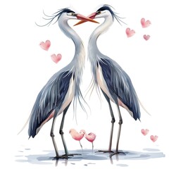 Heron Love fantasy animal cartoon isolated whitebackground