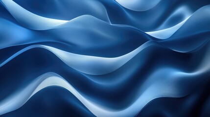 Fototapeta premium Abstract Blue Fabric Waves Background - Smooth Flowing Silk Texture