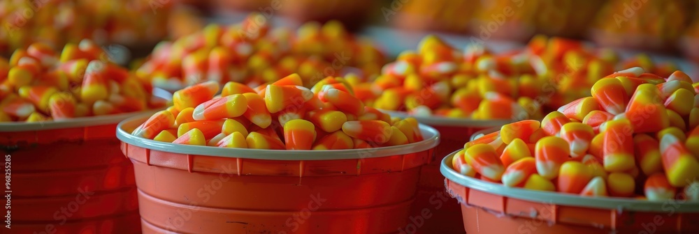 Wall mural Halloween-themed buckets overflowing with candy corn