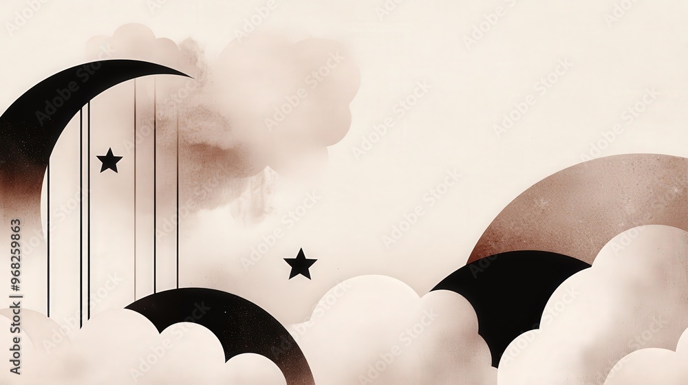 Poster ethereal starry clouds frame - delicate pattern of twinkling stars and fluffy clouds in soft hues an