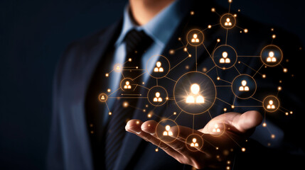 Empowering customer relationships through innovative CRM software, this image showcases professional holding network of connections, symbolizing effective management and engagement