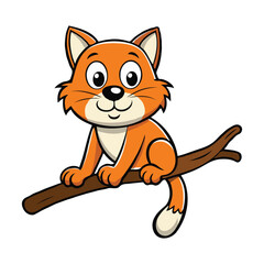  Flat vector clipart of a cartoon cat perched on a tree branch